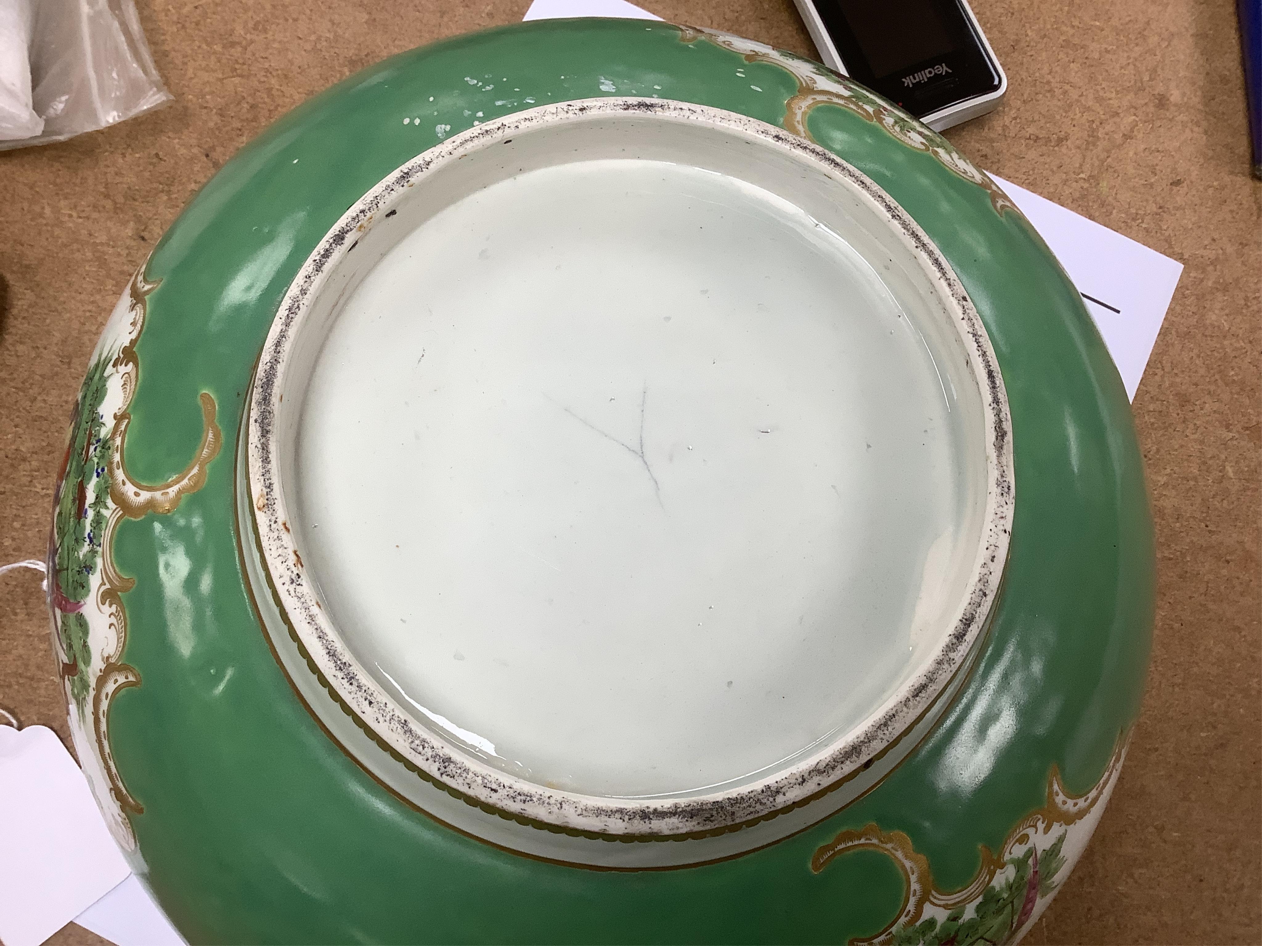 A large Worcester 'Fantastic Birds' bowl, c.1780, 28cm diameter. Condition - good, would benefit from a clean